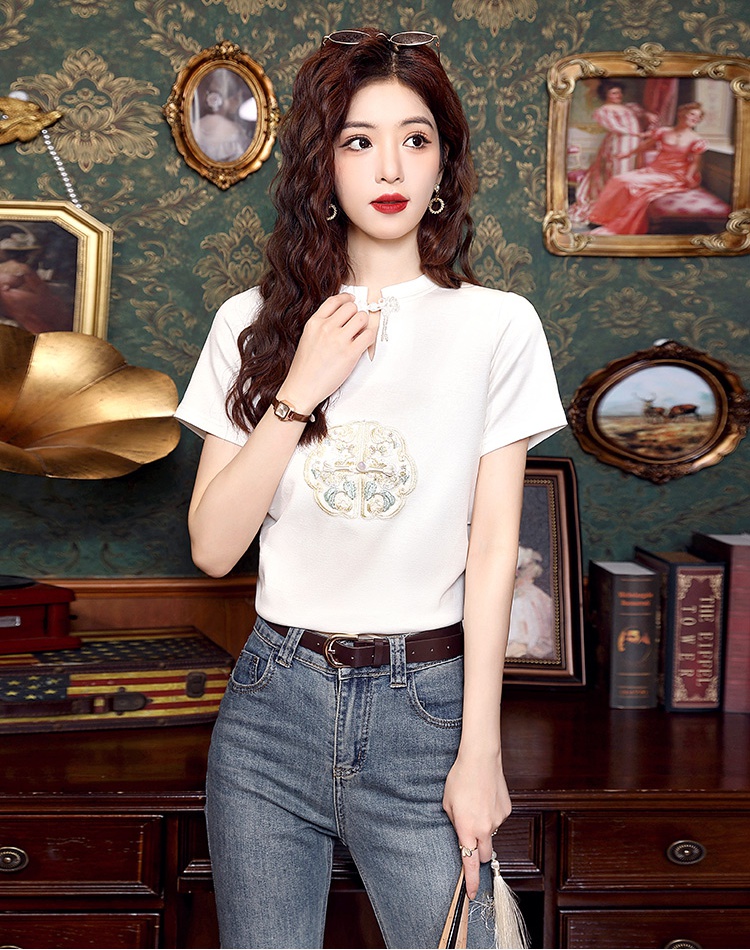 Short sleeve Chinese style T-shirt slim summer tops for women