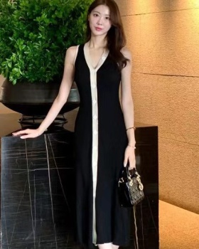 V-neck single-breasted long Korean style fashion dress