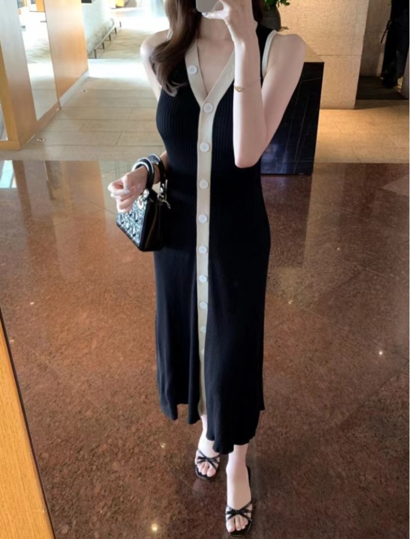 V-neck single-breasted long Korean style fashion dress