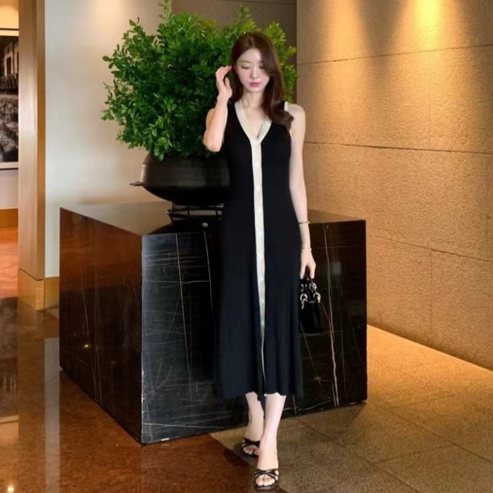 V-neck single-breasted long Korean style fashion dress