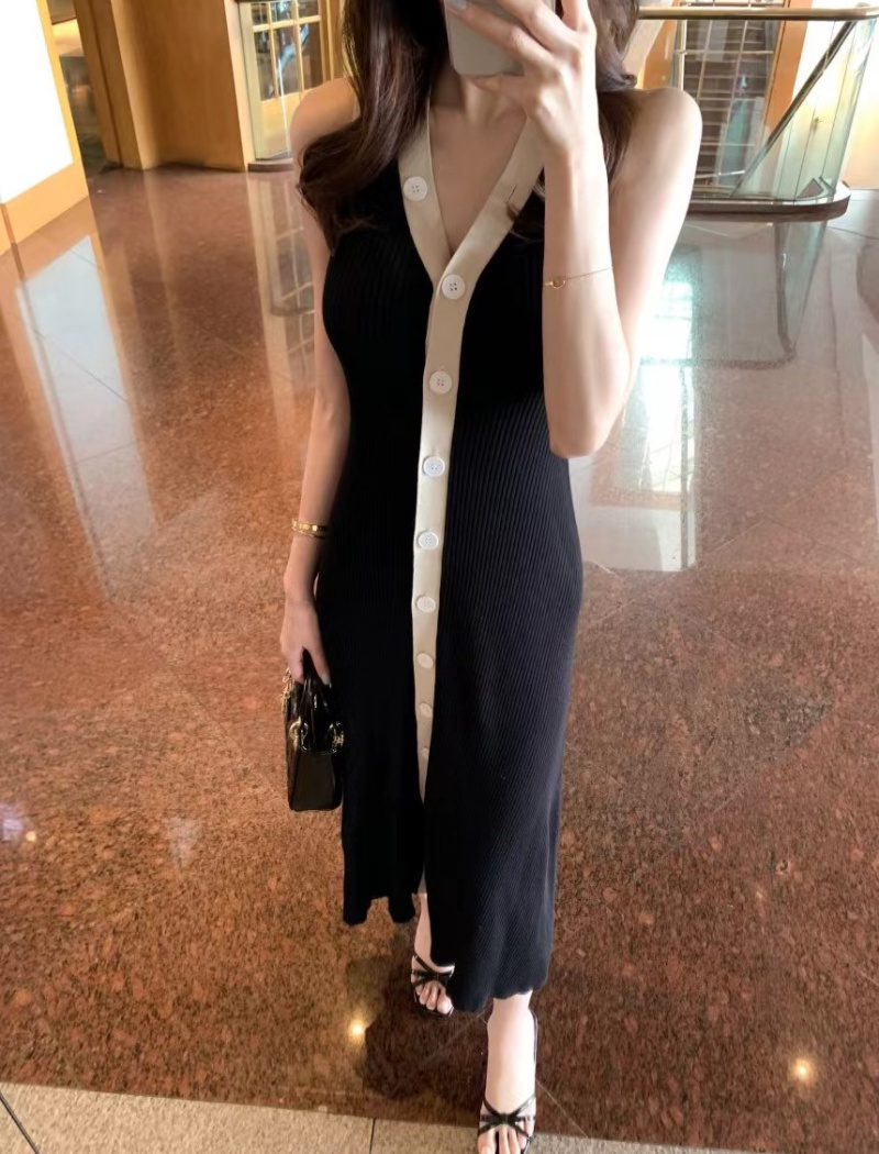 V-neck single-breasted long Korean style fashion dress