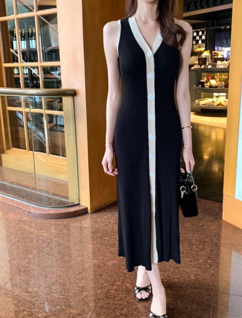 V-neck single-breasted long Korean style fashion dress