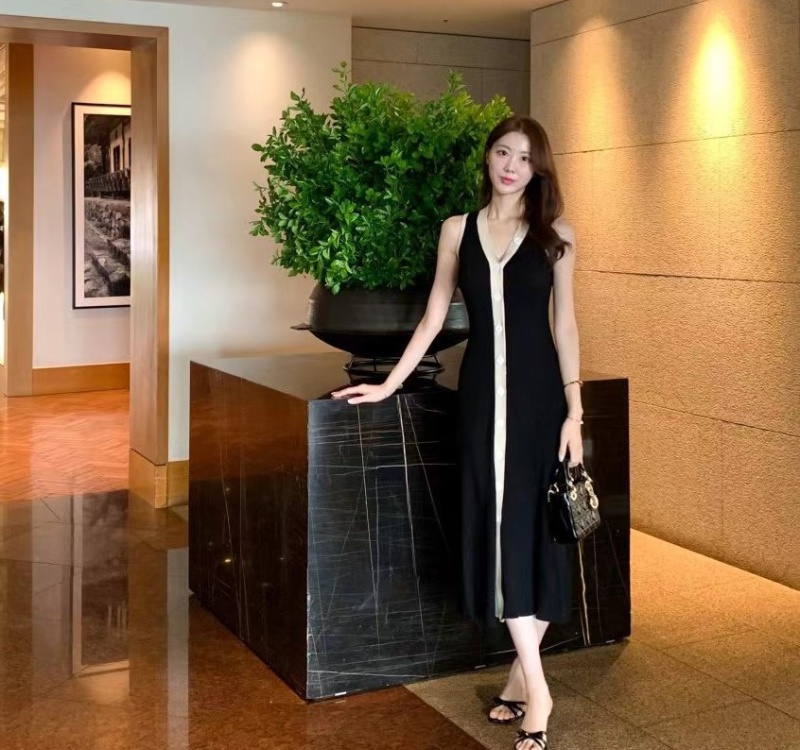 V-neck single-breasted long Korean style fashion dress