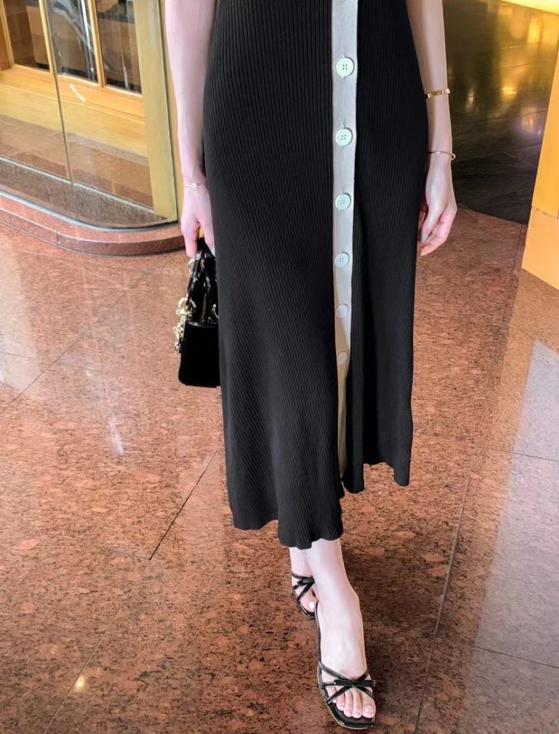 V-neck single-breasted long Korean style fashion dress