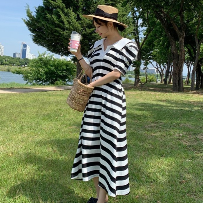 Mixed colors A-line France style stripe dress