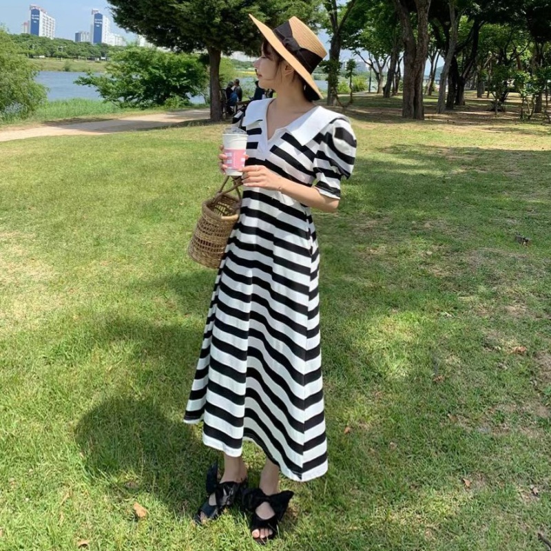 Mixed colors A-line France style stripe dress