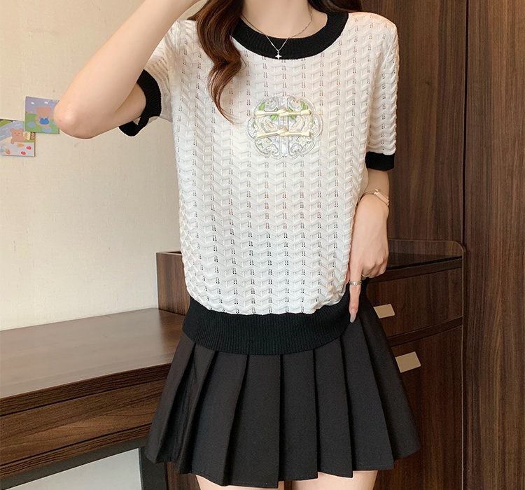 Thin summer T-shirt splice Chinese style shirts for women