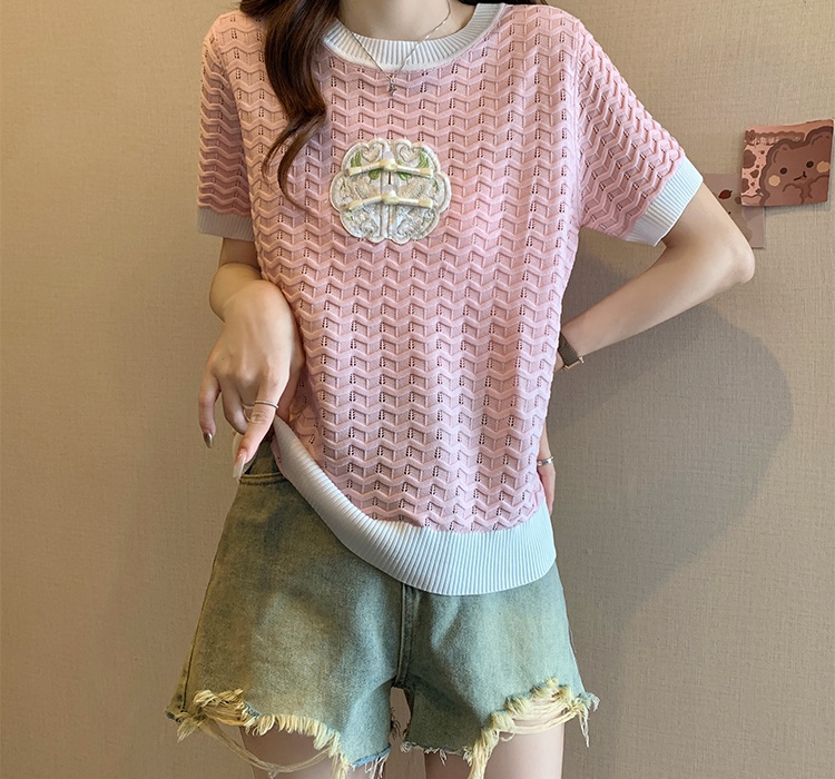 Thin summer T-shirt splice Chinese style shirts for women