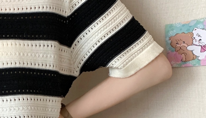 Ice silk thin knitted summer hollow chanelstyle T-shirt