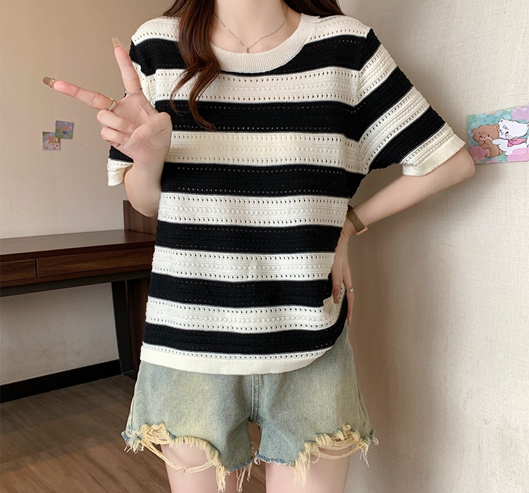 Ice silk thin knitted summer hollow chanelstyle T-shirt