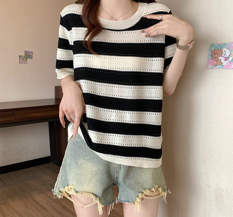 Ice silk thin knitted summer hollow chanelstyle T-shirt