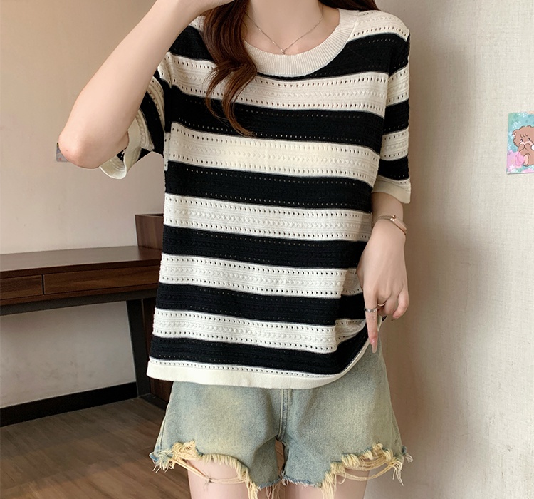 Ice silk thin knitted summer hollow chanelstyle T-shirt