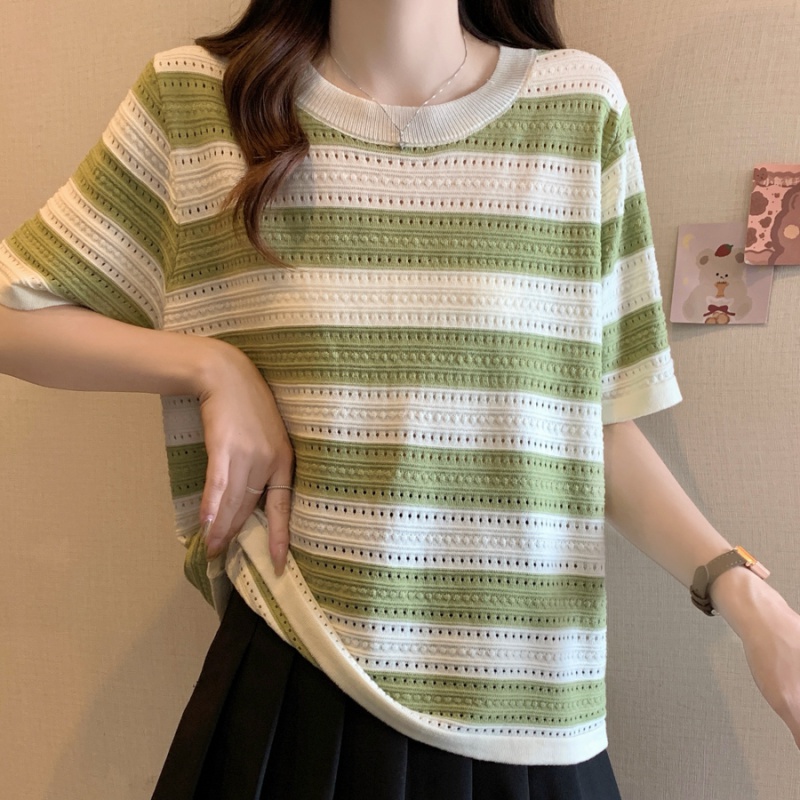 Ice silk thin knitted summer hollow chanelstyle T-shirt