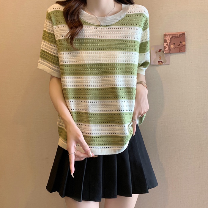 Ice silk thin knitted summer hollow chanelstyle T-shirt