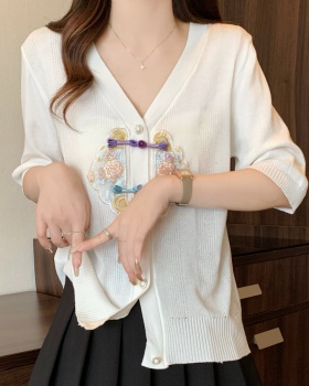 Thin Chinese style knitted summer small cardigan for women
