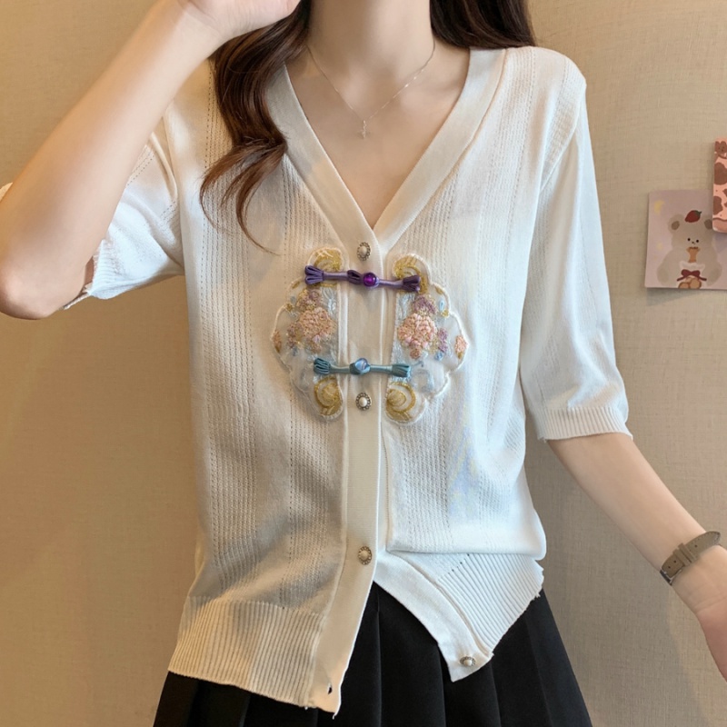 Thin Chinese style knitted summer small cardigan for women