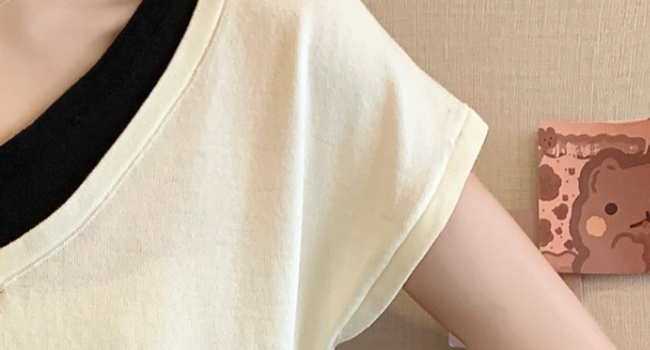 Pseudo-two ice silk thin V-neck summer T-shirt for women