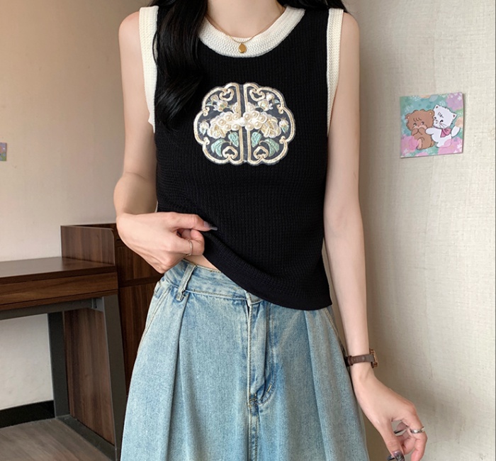 Knitted ice silk Chinese style thin sling summer vest