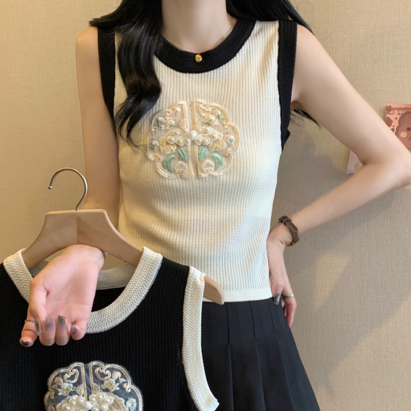 Knitted ice silk Chinese style thin sling summer vest