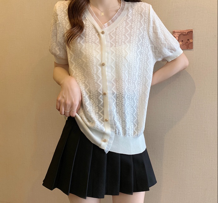 Splice thin ice silk knitted summer organza T-shirt