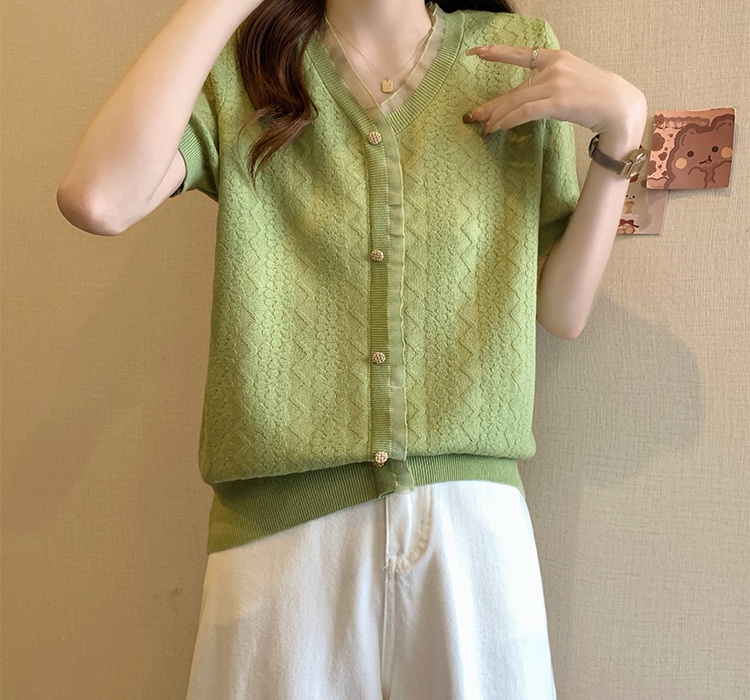 Splice thin ice silk knitted summer organza T-shirt