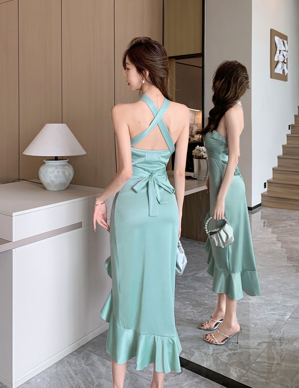 Vacation sexy halter formal dress liangsi enticement dress