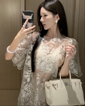 Summer embroidery hollow lace elegant tops for women