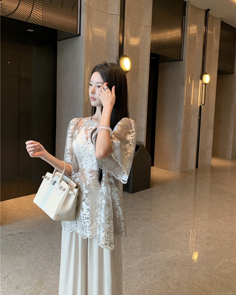 Summer embroidery hollow lace elegant tops for women