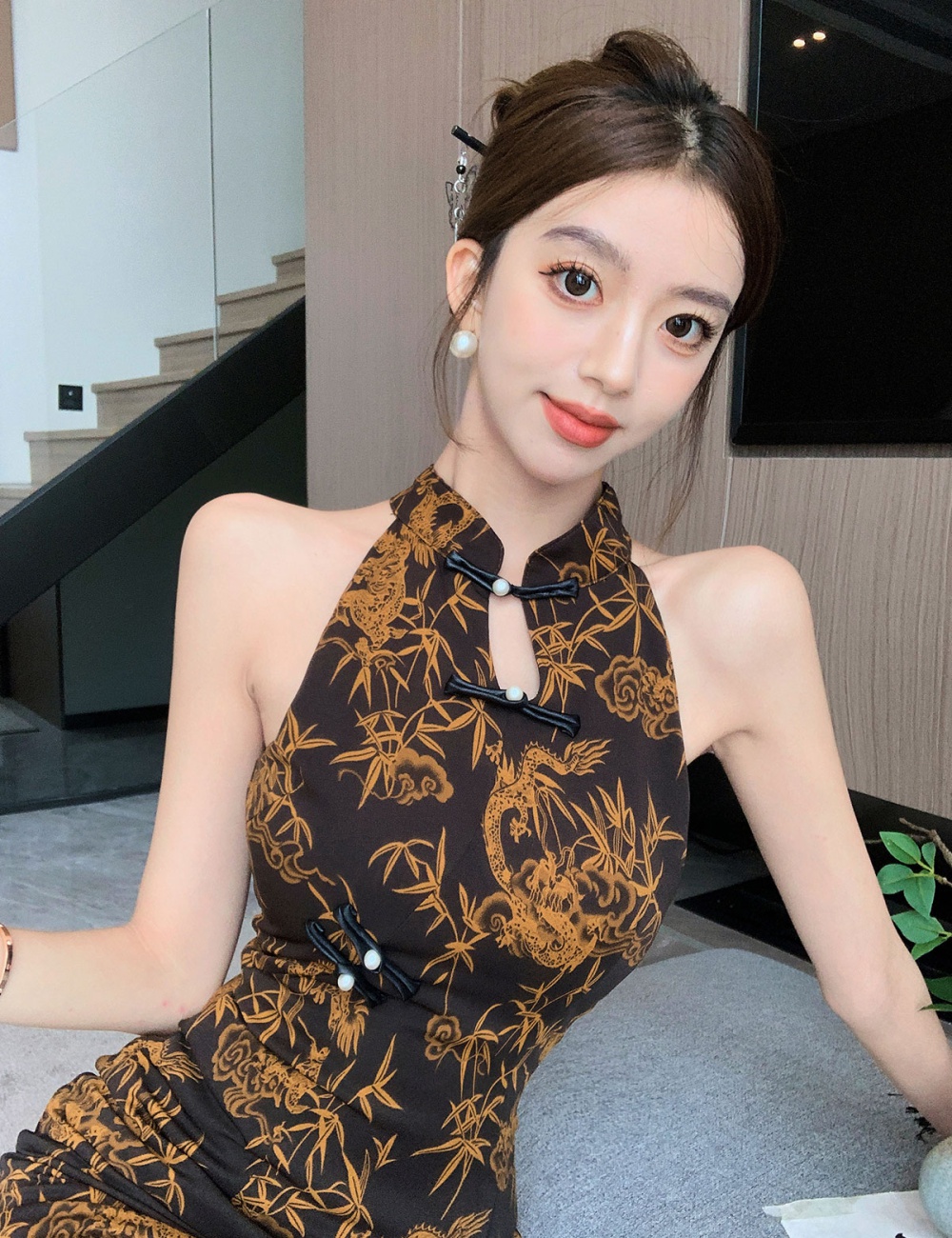 Light summer cheongsam slim retro dress