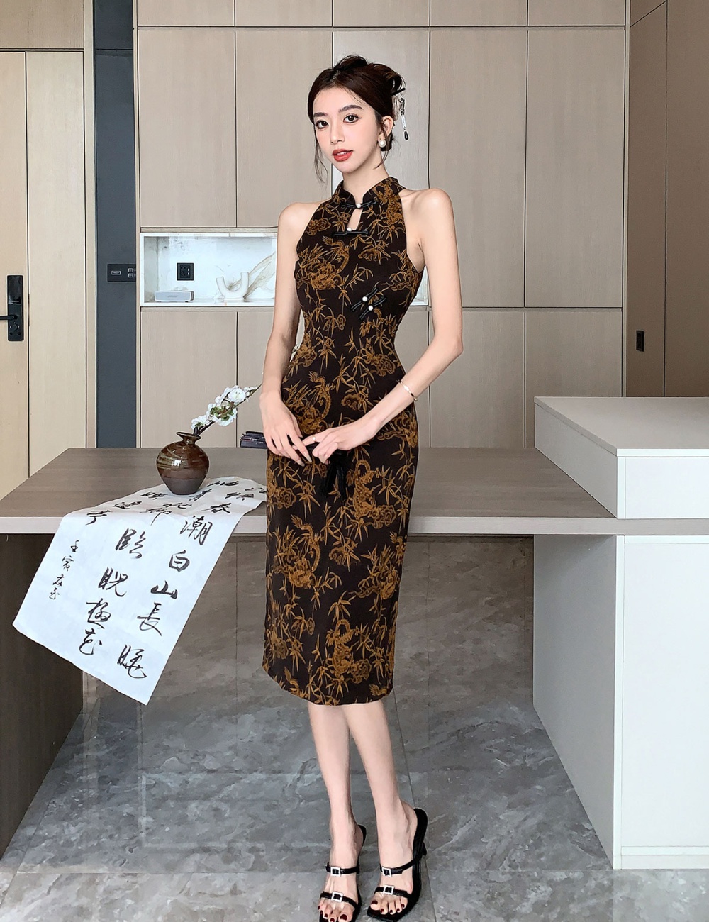 Light summer cheongsam slim retro dress