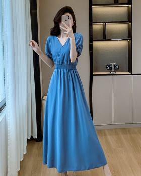 Slim pure long long dress high waist sapphire blue dress