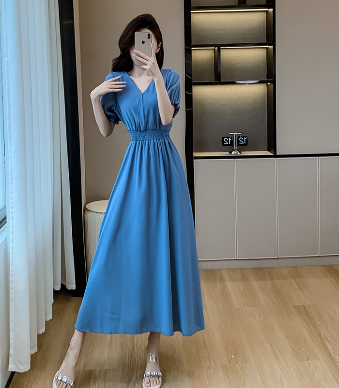 Slim pure long long dress high waist sapphire blue dress