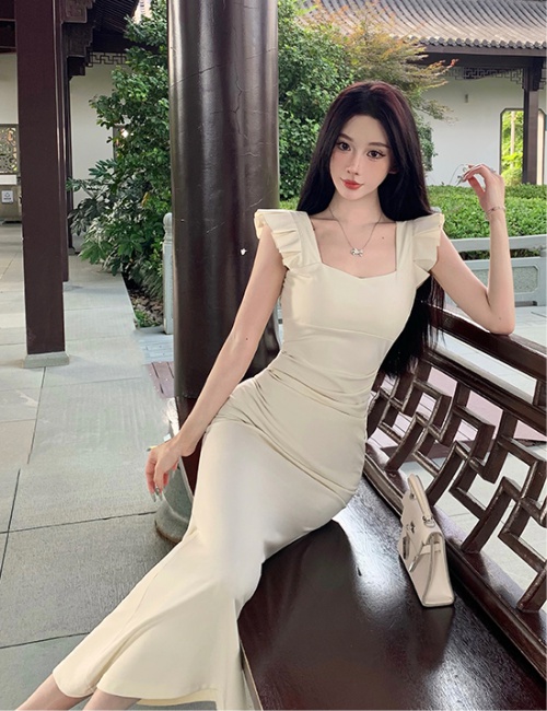 Slim temperament ladies dress mermaid long sleeveless dress