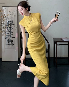 Chinese style pinched waist cheongsam slim hollow dress