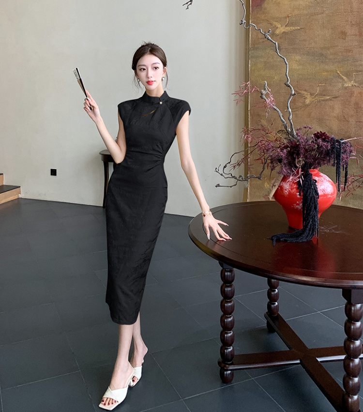 Chinese style pinched waist cheongsam slim hollow dress