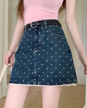 Denim slim short skirt polka dot skirt for women
