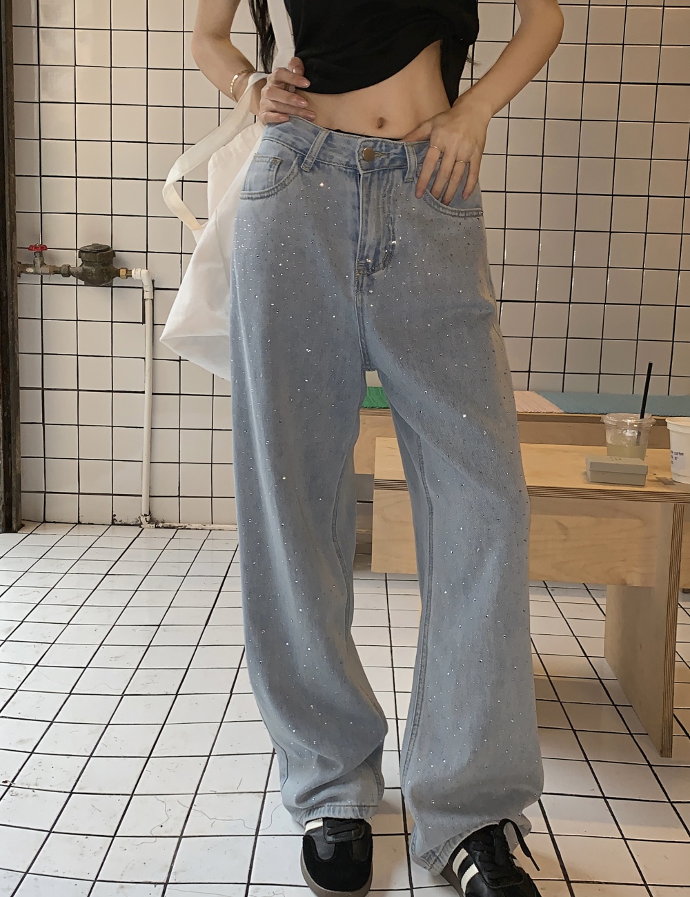 Retro jeans straight pants long pants for women