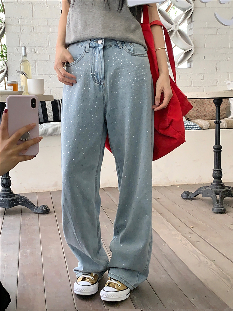 Retro jeans straight pants long pants for women