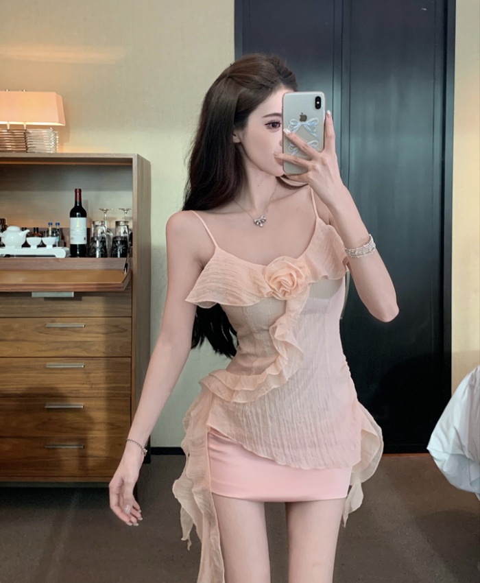 Pink package hip tops sling skirt 2pcs set for women