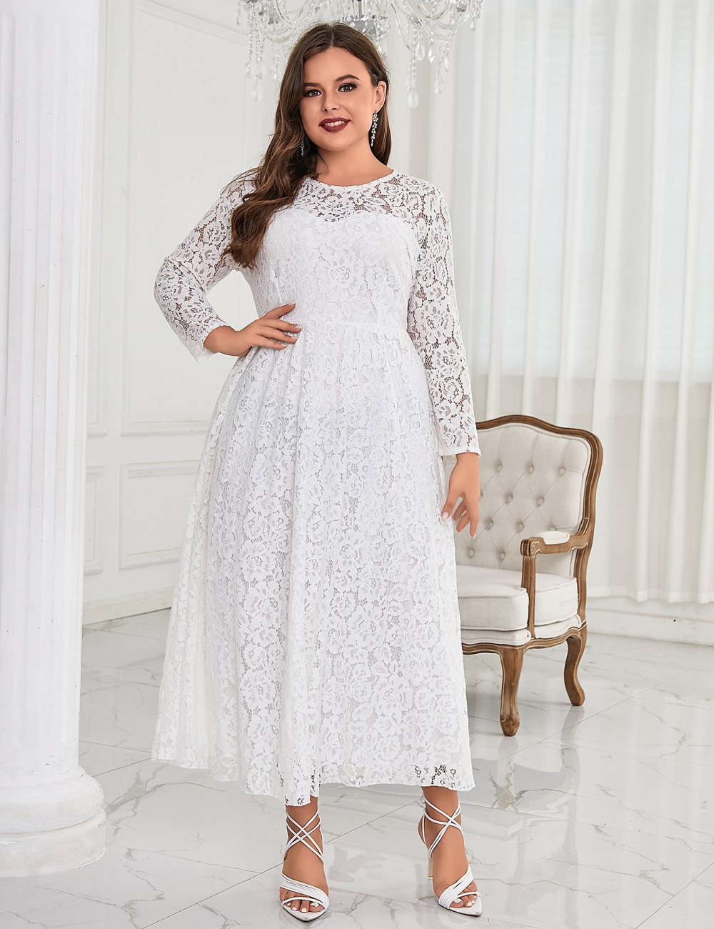 Long sleeve round neck pure banquet evening dress