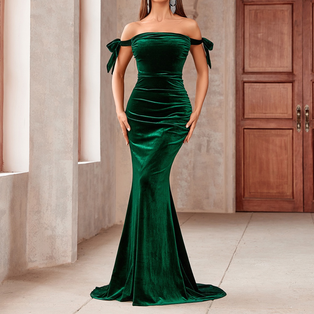 Pure banquet slim flat shoulder elegant evening dress