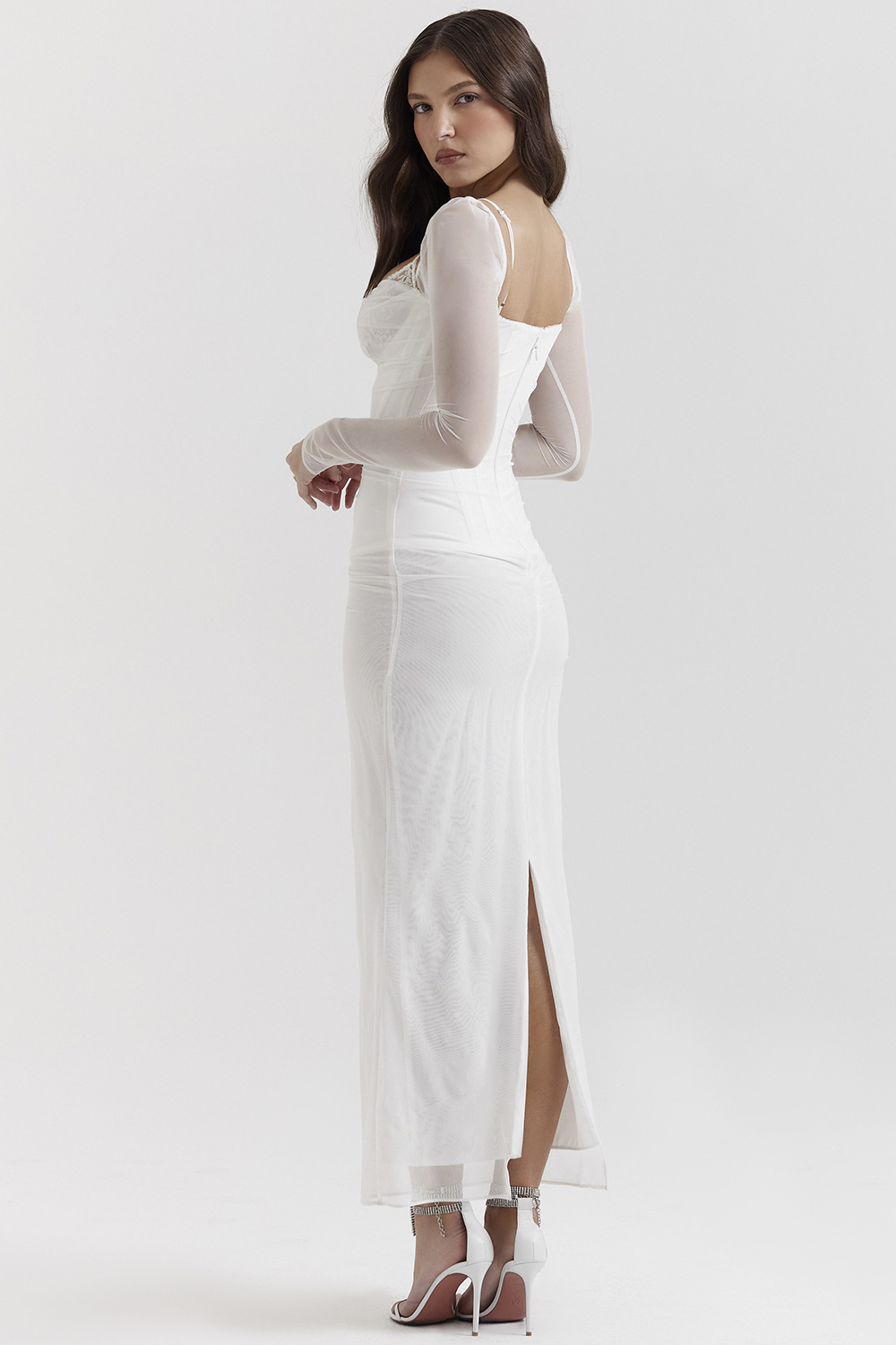 Fashion long sleeve halter split slim dress for women