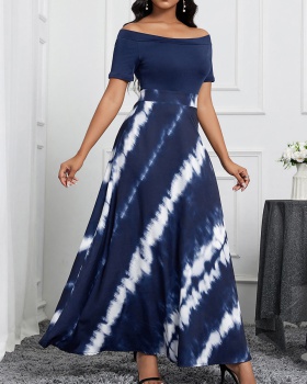 Elegant short sleeve printing fashion slim dress for women