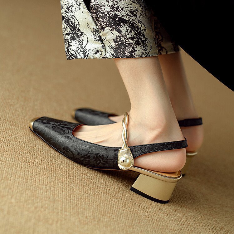 Low square head sandals Chinese style fashion shoes