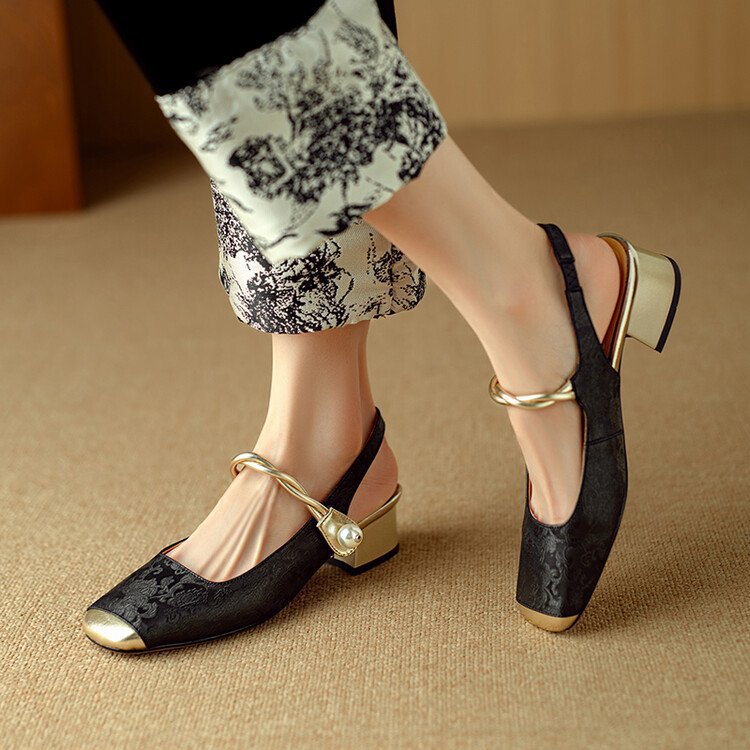 Low square head sandals Chinese style fashion shoes