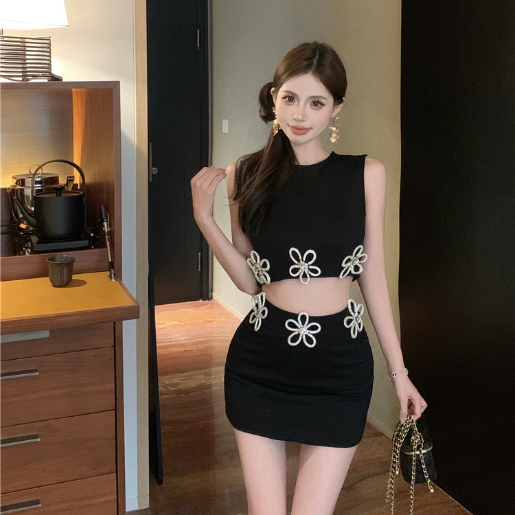 Short chanelstyle vest rhinestone short skirt 2pcs set