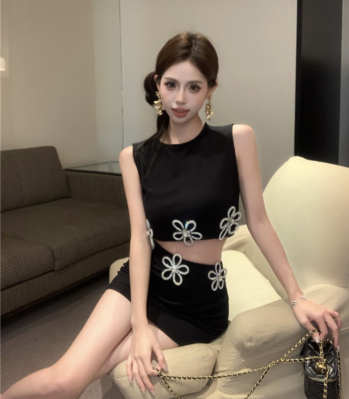 Short chanelstyle vest rhinestone short skirt 2pcs set