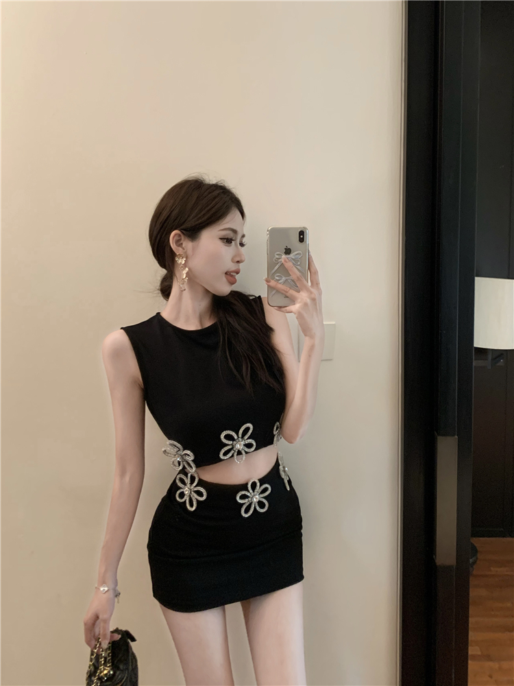 Short chanelstyle vest rhinestone short skirt 2pcs set