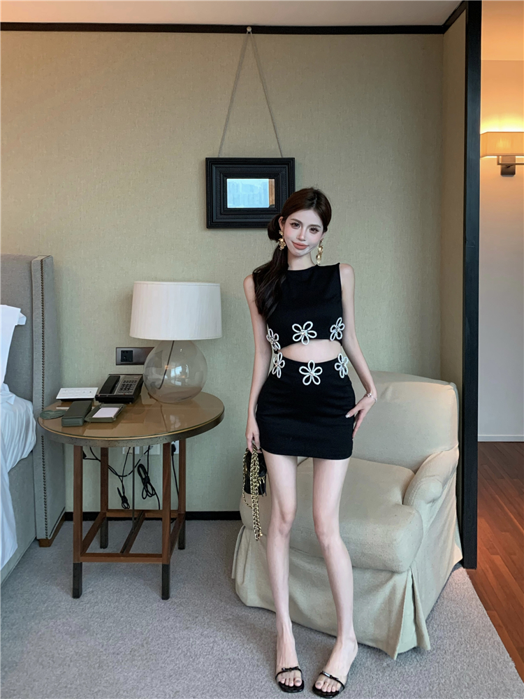 Short chanelstyle vest rhinestone short skirt 2pcs set