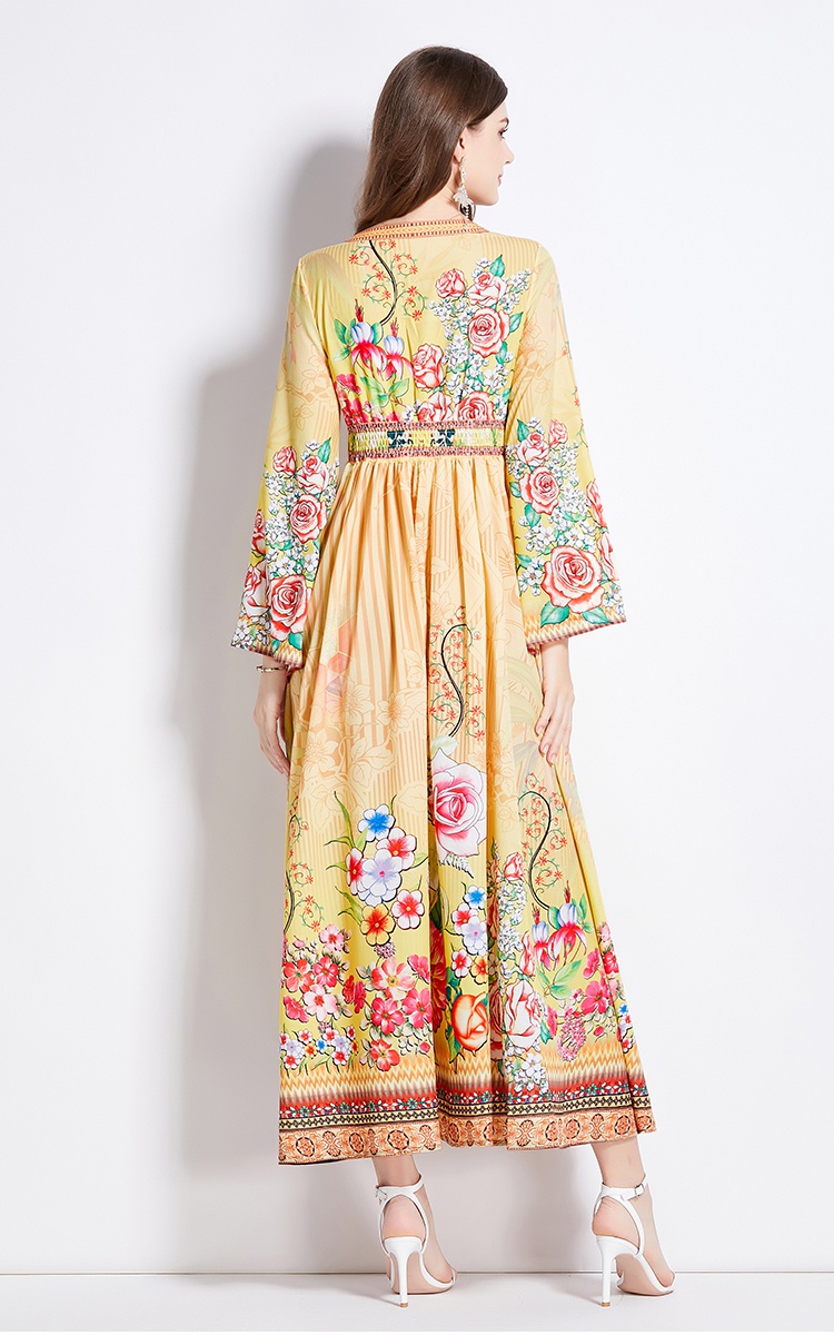 Pinched waist printing temperament vacation spring dress